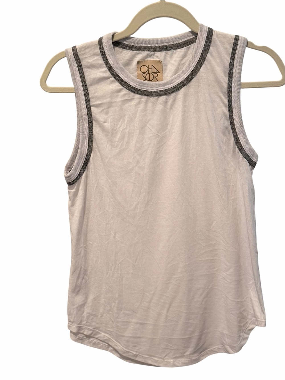 Chaser Cream Ringer Tank Top Gray Trim Sleeveless Soft Casual Medium